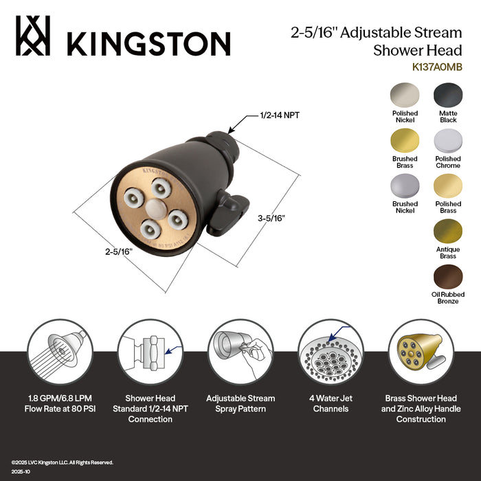 Kingston Brass K137A3 Victorian 2-5/16" Round Adjustable Jet Spray Brass Shower Head, Antique Brass