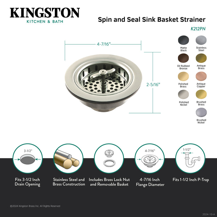 Kingston Brass K212ORB Tacoma Spin and Seal Sink Basket Strainer, Oil Rubbed Bronze