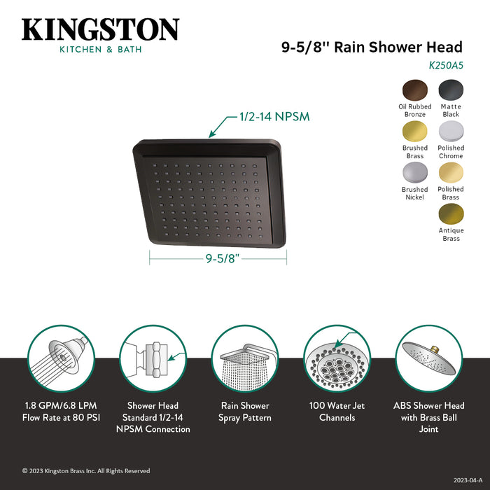Kingston Brass K250A3 Claremont 9-5/8" Square Rainfall ABS Shower Head, Antique Brass