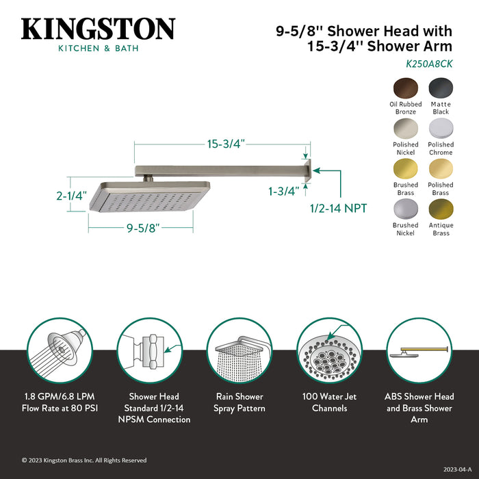 Kingston Brass K250A3CK Claremont 9-5/8" Square Raindrop ABS Shower Head with 15-3/4" Shower Arm, Antique Brass