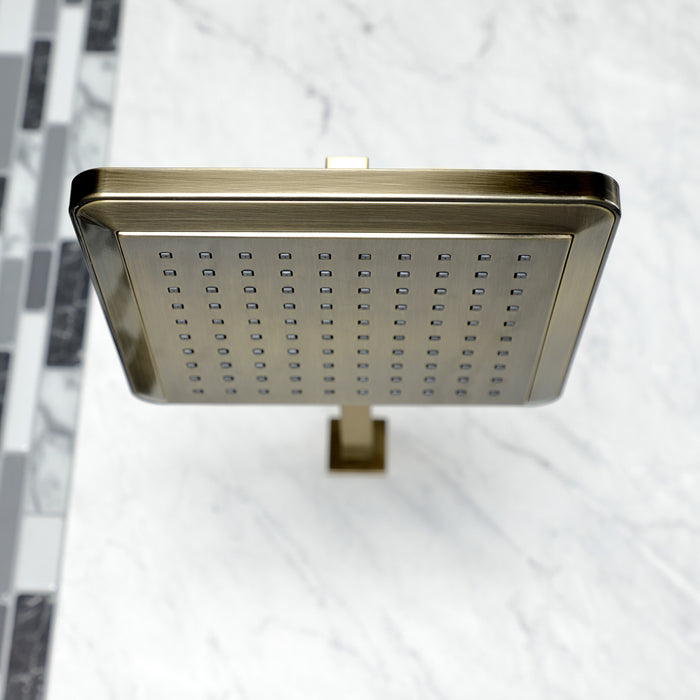 Kingston Brass K250A3CK Claremont 9-5/8" Square Raindrop ABS Shower Head with 15-3/4" Shower Arm, Antique Brass