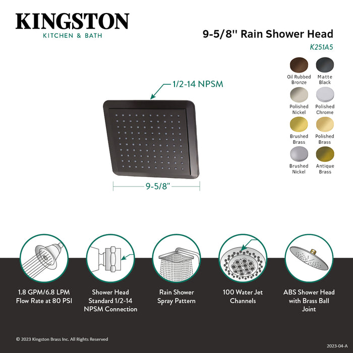 Kingston Brass K251A8 Claremont 9-5/8" Square Rainfall ABS Shower Head, Brushed Nickel