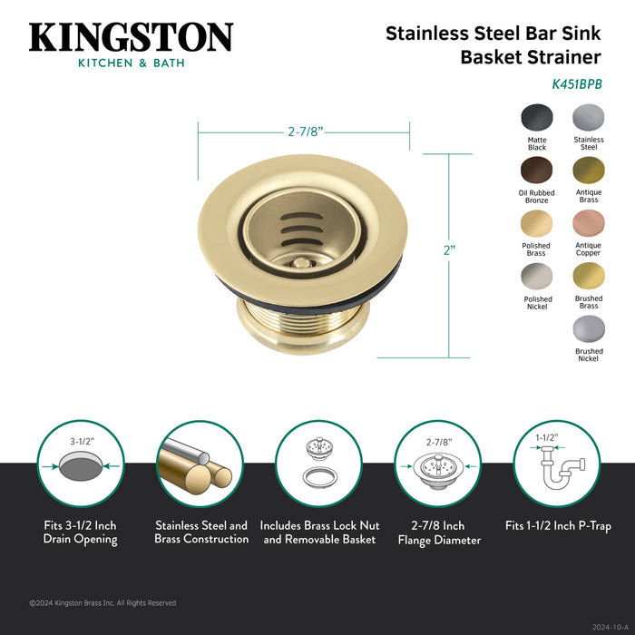 Kingston Brass K451BORB Portland Stainless Steel Bar Sink Basket Strainer, Oil Rubbed Bronze