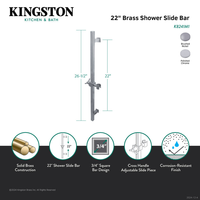 Kingston Brass K8241M8 Claremont 22" Brass Shower Slide Bar, Brushed Nickel