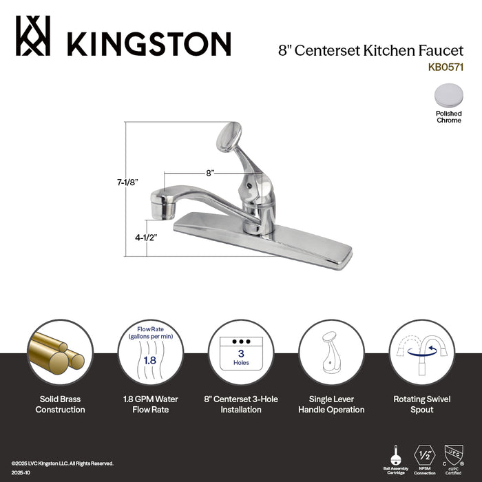 Kingston KB0571 Columbia Single-Handle 8" Centerset Kitchen Faucet, Polished Chrome