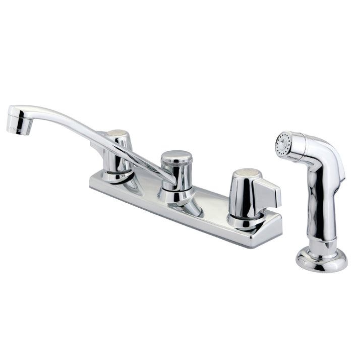 Kingston KB120SP Two-Handle 8" Centerset Kitchen Faucet with Side Sprayer, Polished Chrome