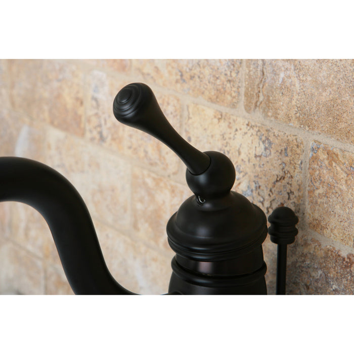 Kingston Brass KB1405BL Victorian One-Handle Single-Hole Bathroom Faucet with Deck Plate and Pop-Up Drain, Oil Rubbed Bronze