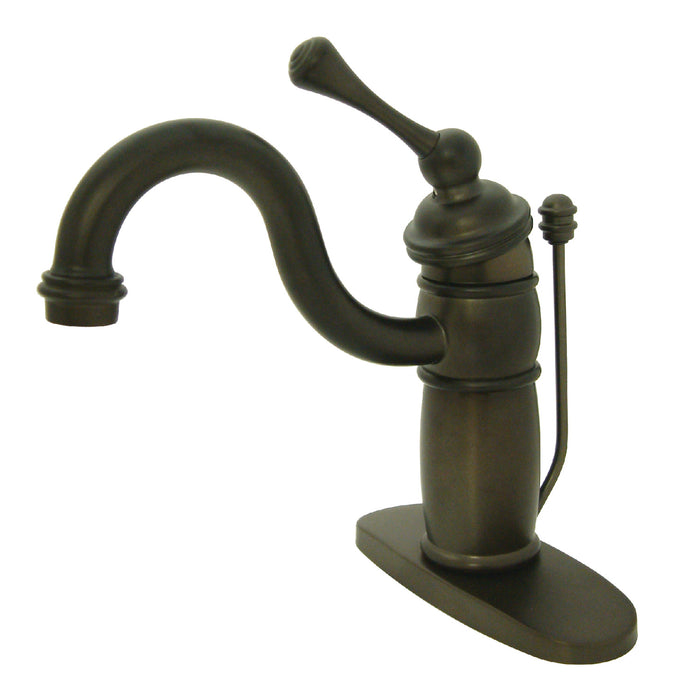Kingston Brass KB1405BL Victorian One-Handle Single-Hole Bathroom Faucet with Deck Plate and Pop-Up Drain, Oil Rubbed Bronze