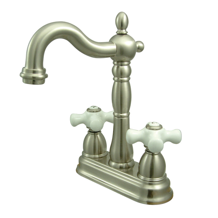 Kingston Brass KB1498PX Heritage Double-Handle 4" Centerset Bar Faucet, Brushed Nickel