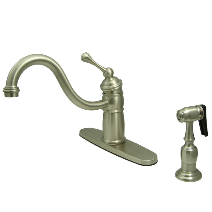 Kingston KB1578BLBS Victorian Single-Handle Kitchen Faucet with Brass Sprayer, Brushed Nickel