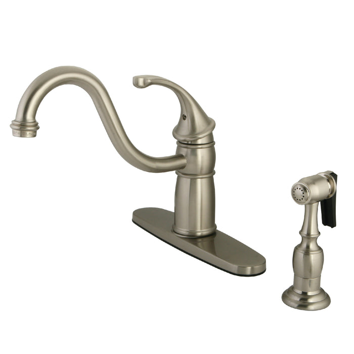 Kingston KB1578GLBS Georgian Single-Handle Kitchen Faucet with Brass Sprayer, Brushed Nickel