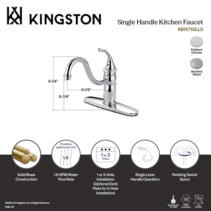 Kingston KB1578GLLS Georgian Single-Handle Kitchen Faucet , Brushed Nickel