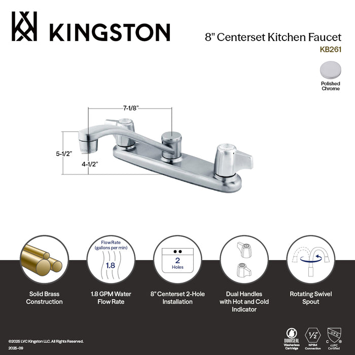 Kingston KB261 Magellan Two-Handle 8" Centerset Kitchen Faucet, Polished Chrome