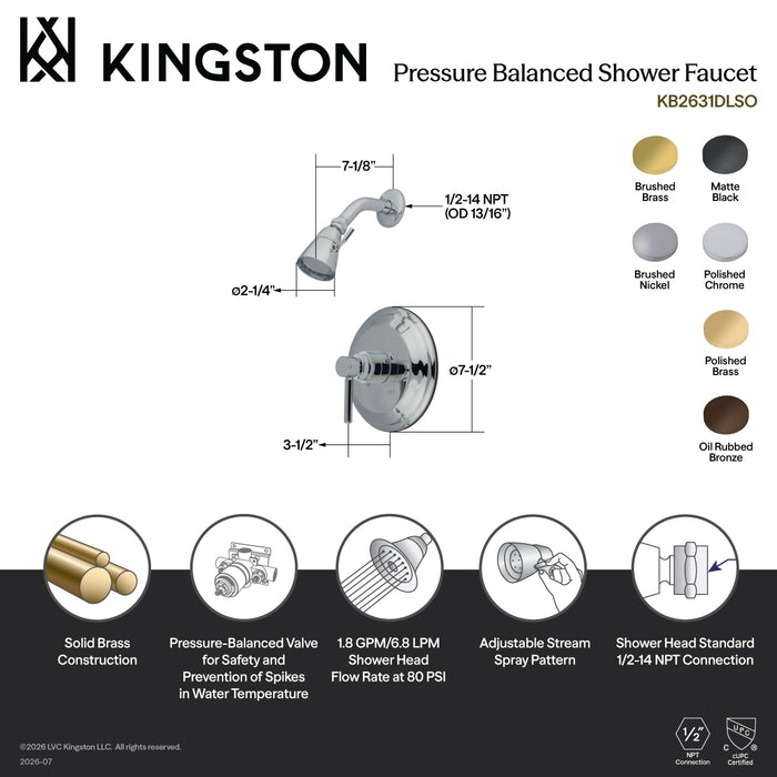 Kingston Brass KB2635DLSO Concord Single-Handle Pressure Balanced Shower Faucet, Oil Rubbed Bronze
