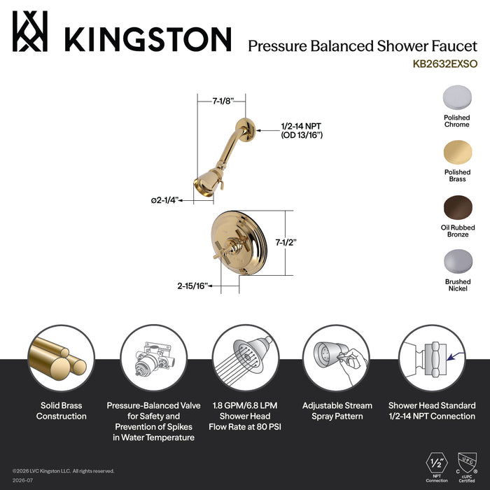 Kingston Brass KB2635EXSO Single-Handle Pressure Balanced Shower Faucet, Oil Rubbed Bronze