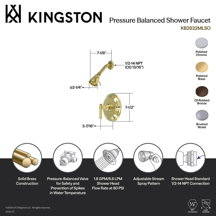Kingston Brass KB2635MLSO Milano Single-Handle Pressure Balanced Shower Faucet, Oil Rubbed Bronze