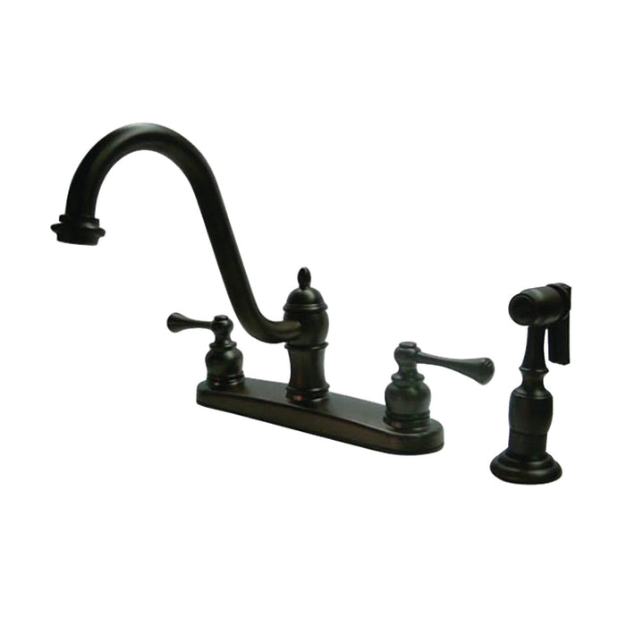 Kingston Brass KB3115BLBS  Double-Handle 8" Centerset Kitchen Faucet with Side Sprayer, Oil Rubbed Bronze