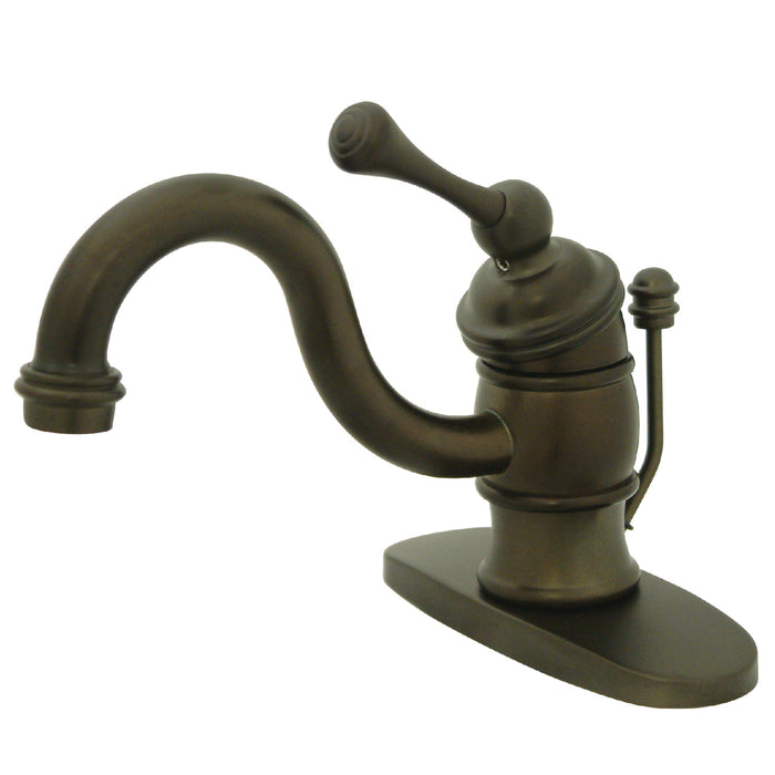 Kingston Brass KB3405BL Victorian One-Handle Single-Hole Bathroom Faucet with Deck Plate and Pop-Up Drain, Oil Rubbed Bronze