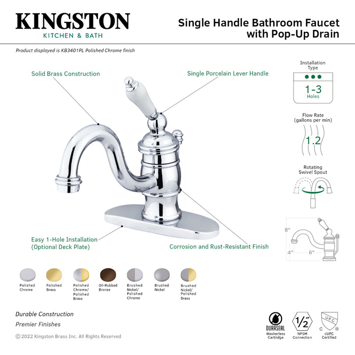 Kingston Brass KB3405PL Victorian One-Handle Single-Hole Bathroom Faucet with Deck Plate and Pop-Up Drain, Oil Rubbed Bronze