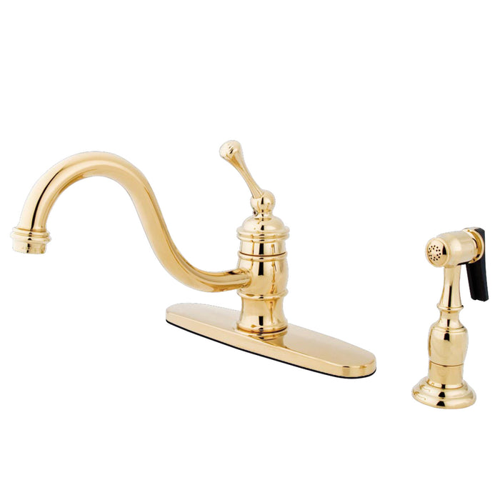 Kingston KB3572BLBS Vintage Single-Handle Kitchen Faucet with Brass Sprayer, Polished Brass
