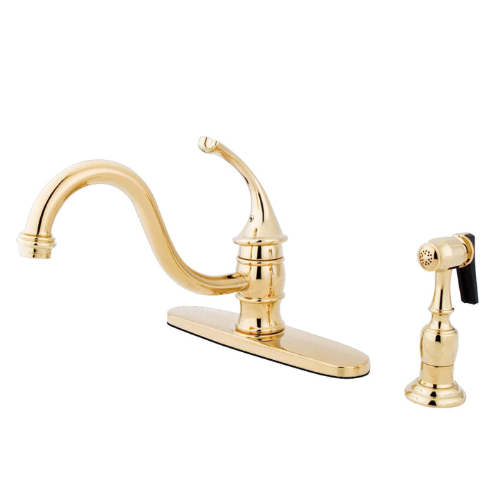 Kingston KB3572GLBS Georgian Single-Handle Kitchen Faucet with Brass Sprayer, Polished Brass