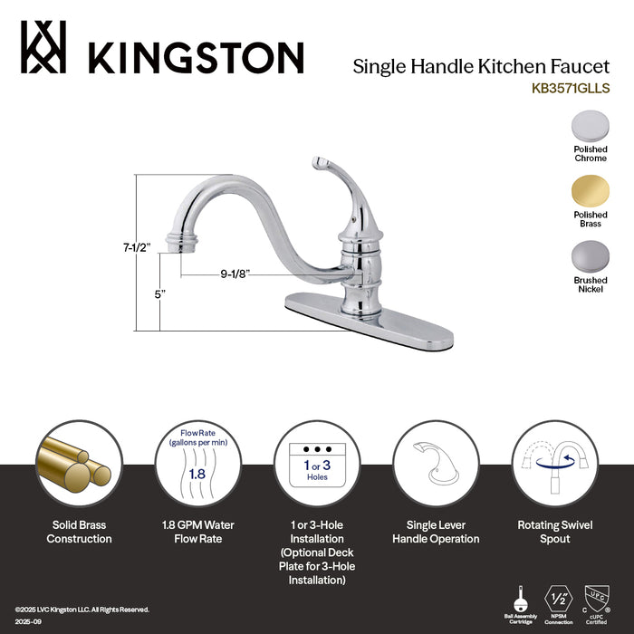 Kingston KB3578GLLS Georgian Single-Handle Kitchen Faucet, Brushed Nickel