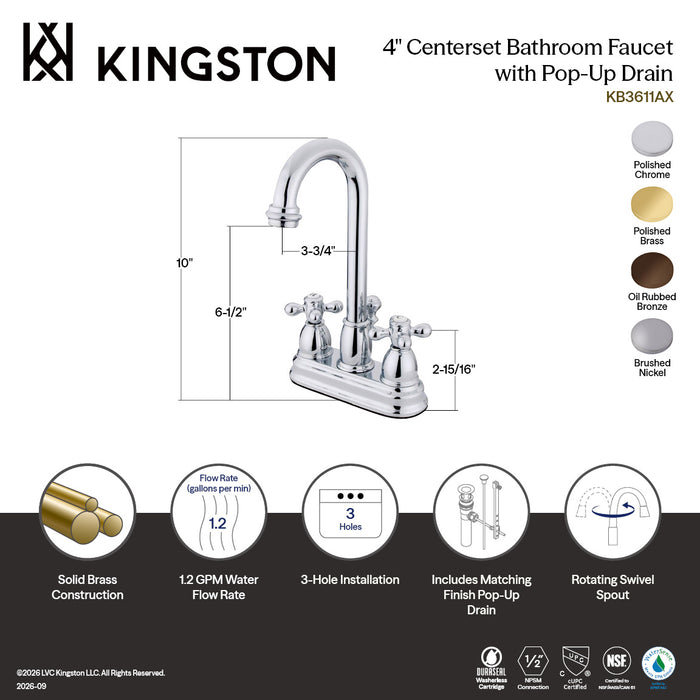 Kingston Brass KB3615AX Restoration Double-Handle 4" Centerset Bathroom Faucet with Pop-Up Drain, Oil Rubbed Bronze