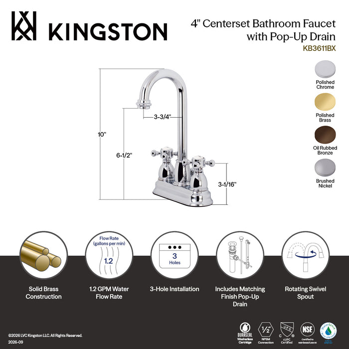 Kingston Brass KB3615BX Vintage Double-Handle 4" Centerset Bathroom Faucet with Pop-Up Drain, Oil Rubbed Bronze