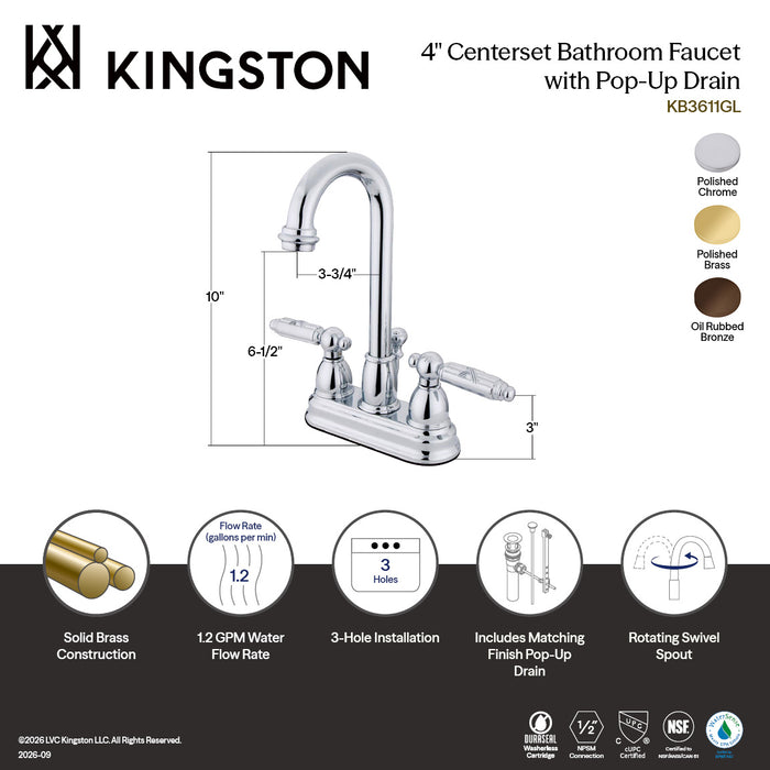 Kingston Brass KB3615GL Vintage Double-Handle 4" Centerset Bathroom Faucet with Pop-Up Drain, Oil Rubbed Bronze