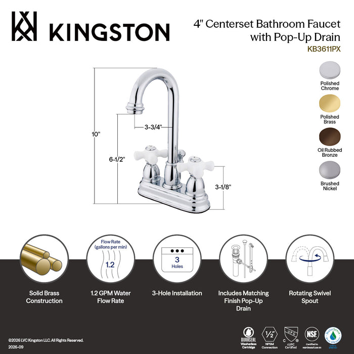 Kingston Brass KB3615PX Restoration Double-Handle 4" Centerset Bathroom Faucet with Pop-Up Drain, Oil Rubbed Bronze