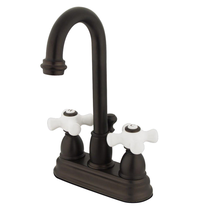 Kingston Brass KB3615PX Restoration Double-Handle 4" Centerset Bathroom Faucet with Pop-Up Drain, Oil Rubbed Bronze
