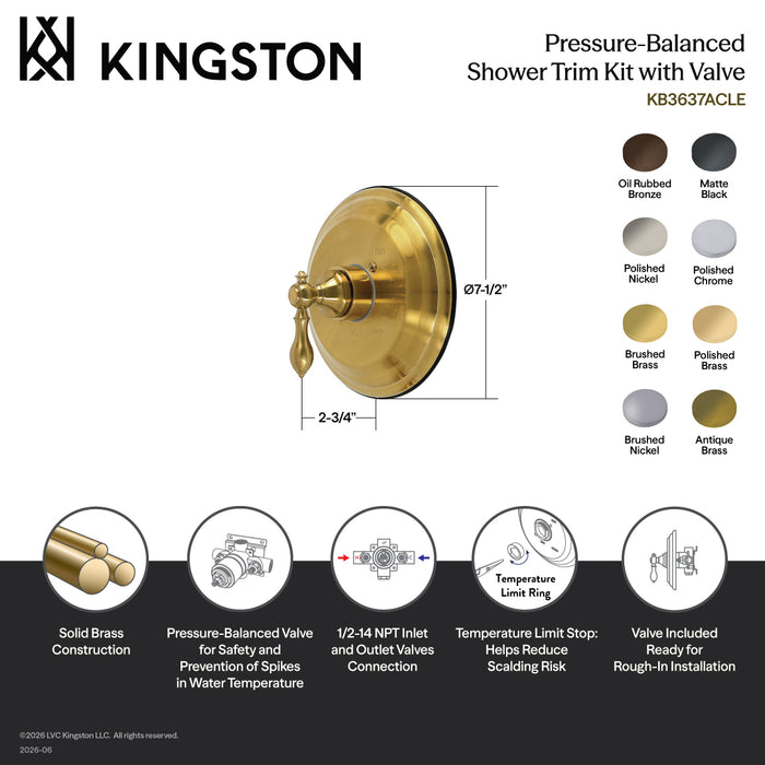Kingston KB3635ACLE American Classic Single-Handle Pressure Balanced Shower Valve and Trim Set - Valve Included, Oil Rubbed Bronze