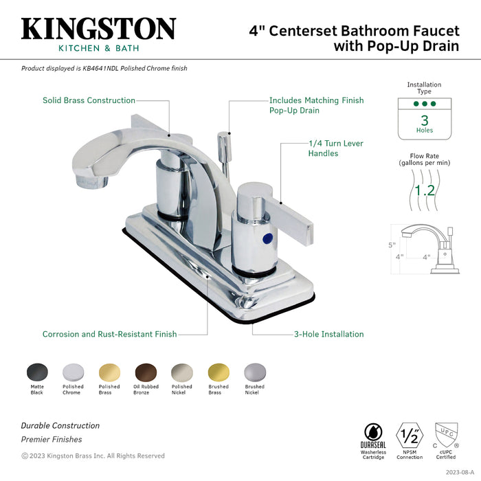 Kingston Brass KB4648NDL NuvoFusion Double-Handle 4" Centerset Bathroom Faucet with Pop-Up Drain, Brushed Nickel