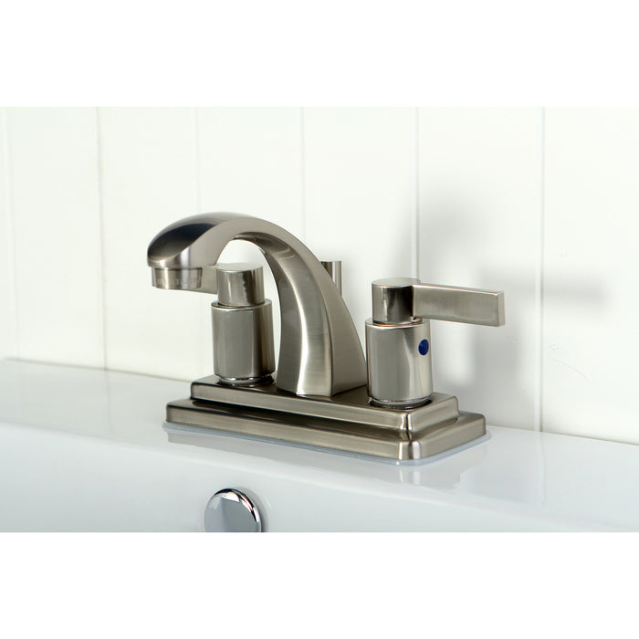 Kingston Brass KB4648NDL NuvoFusion Double-Handle 4" Centerset Bathroom Faucet with Pop-Up Drain, Brushed Nickel