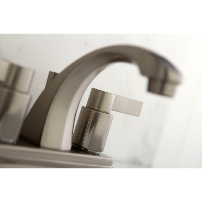 Kingston Brass KB4648NDL NuvoFusion Double-Handle 4" Centerset Bathroom Faucet with Pop-Up Drain, Brushed Nickel