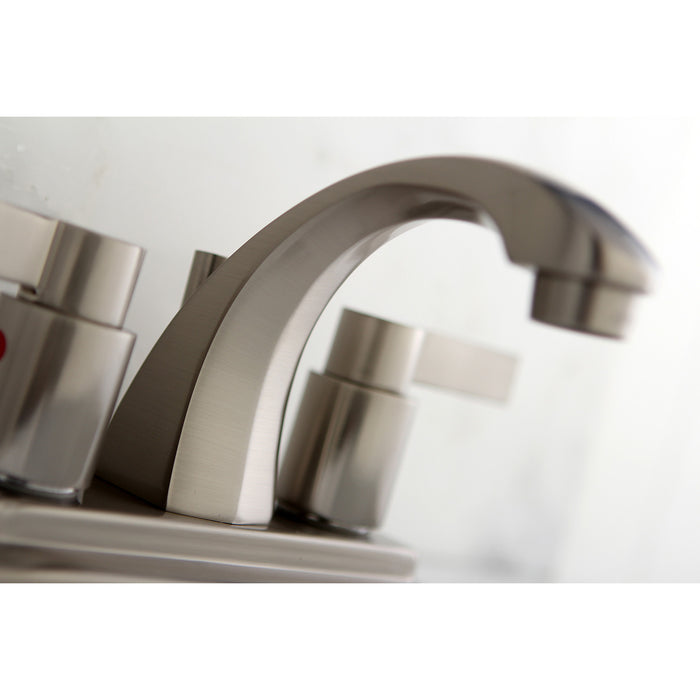 Kingston Brass KB4648NDL NuvoFusion Double-Handle 4" Centerset Bathroom Faucet with Pop-Up Drain, Brushed Nickel