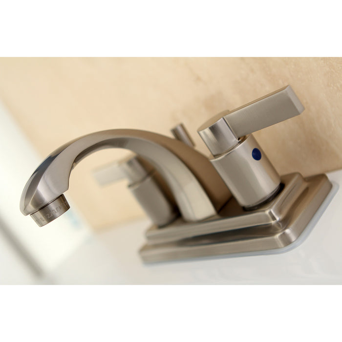 Kingston Brass KB4648NDL NuvoFusion Double-Handle 4" Centerset Bathroom Faucet with Pop-Up Drain, Brushed Nickel