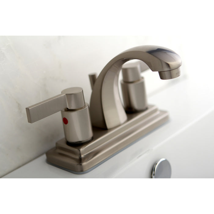 Kingston Brass KB4648NDL NuvoFusion Double-Handle 4" Centerset Bathroom Faucet with Pop-Up Drain, Brushed Nickel