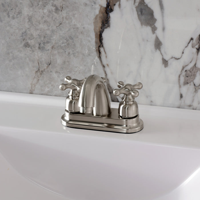 Kingston Brass KB5618AX Restoration Double-Handle 4" Centerset Bathroom Faucet with Pop-Up Drain, Brushed Nickel