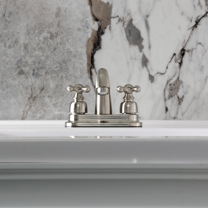 Kingston Brass KB5618AX Restoration Double-Handle 4" Centerset Bathroom Faucet with Pop-Up Drain, Brushed Nickel