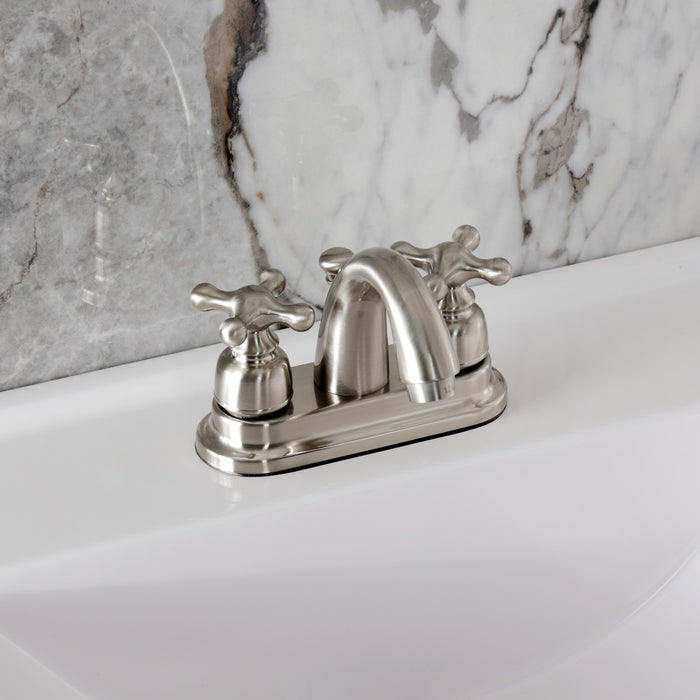 Kingston Brass KB5618AX Restoration Double-Handle 4" Centerset Bathroom Faucet with Pop-Up Drain, Brushed Nickel