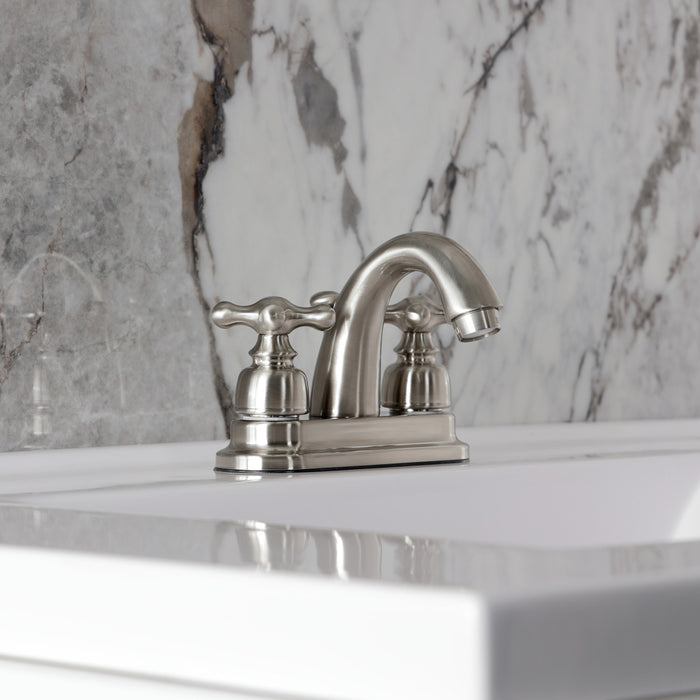 Kingston Brass KB5618AX Restoration Double-Handle 4" Centerset Bathroom Faucet with Pop-Up Drain, Brushed Nickel