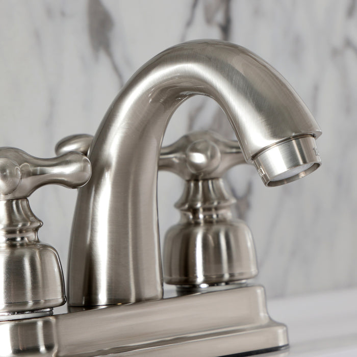 Kingston Brass KB5618AX Restoration Double-Handle 4" Centerset Bathroom Faucet with Pop-Up Drain, Brushed Nickel