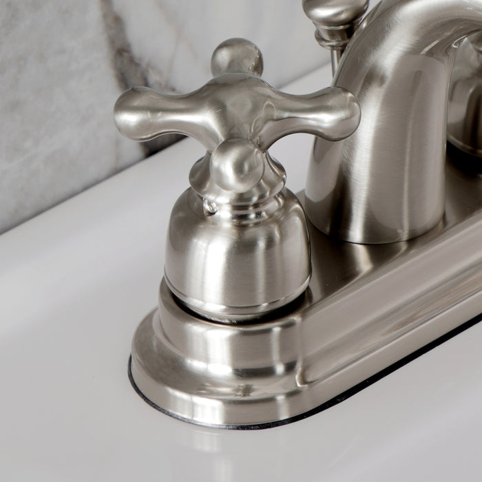 Kingston Brass KB5618AX Restoration Double-Handle 4" Centerset Bathroom Faucet with Pop-Up Drain, Brushed Nickel