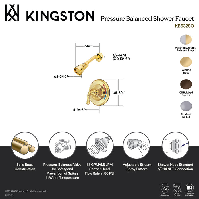 Kingston Brass KB635SO Magellan Single-Handle Pressure Balanced Shower Faucet, Oil Rubbed Bronze