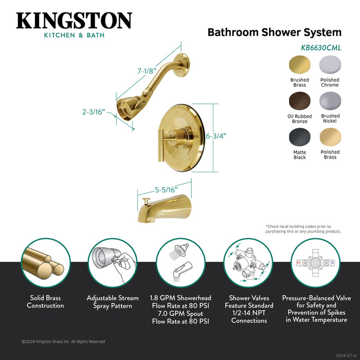 Kingston Brass KB6630CML Manhattan Single-Handle Pressure Balanced Tub and Shower Faucet, Matte Black