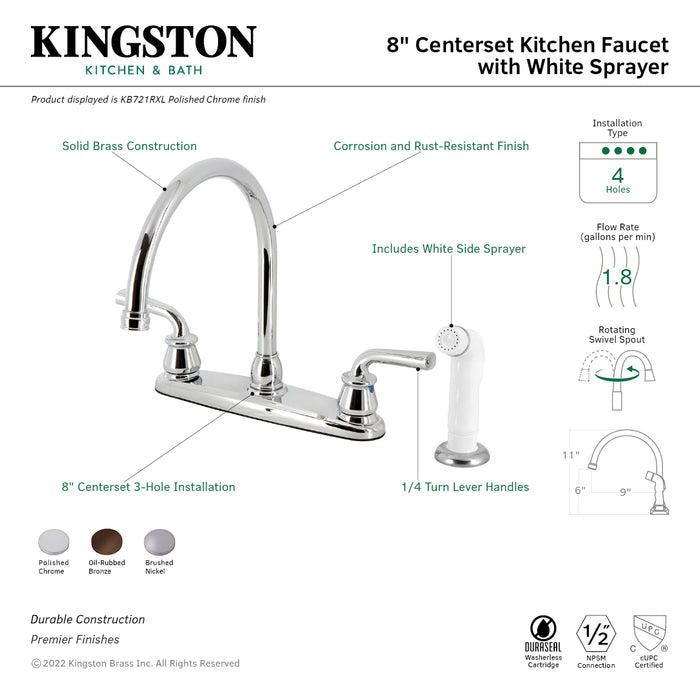 Kingston Brass KB725RXL Restoration Double-Handle 8" Centerset Kitchen Faucet with White Side Sprayer, Oil Rubbed Bronze