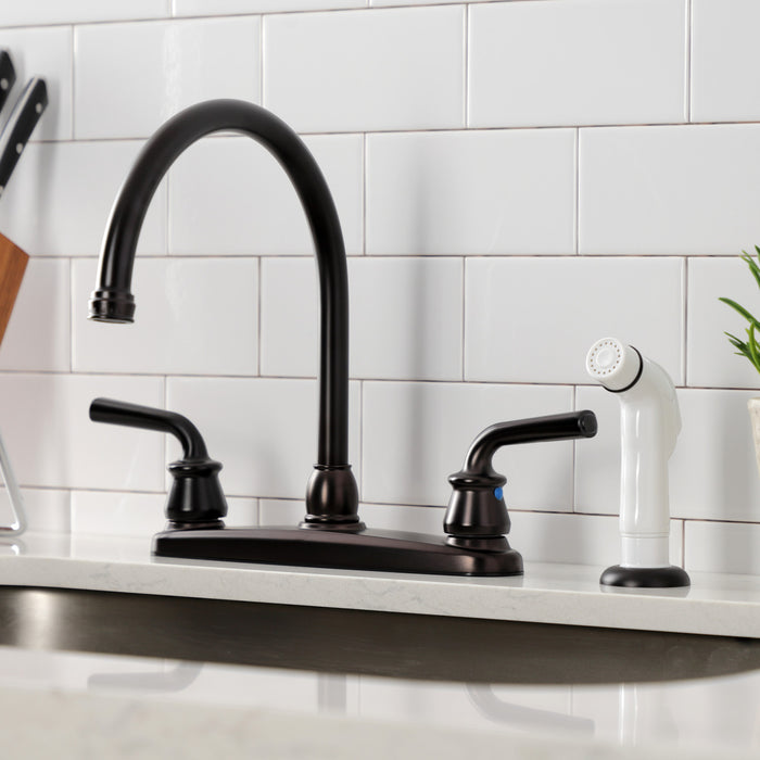 Kingston Brass KB725RXL Restoration Double-Handle 8" Centerset Kitchen Faucet with White Side Sprayer, Oil Rubbed Bronze