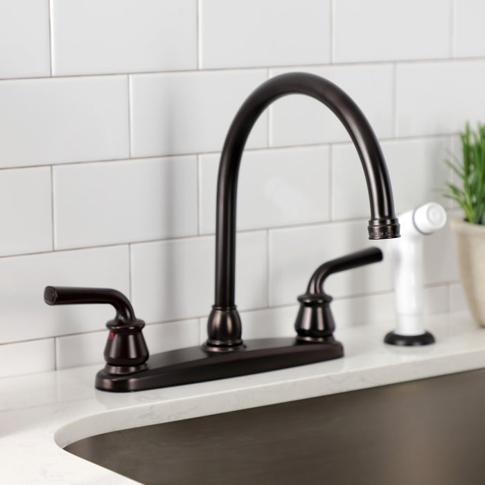 Kingston Brass KB725RXL Restoration Double-Handle 8" Centerset Kitchen Faucet with White Side Sprayer, Oil Rubbed Bronze