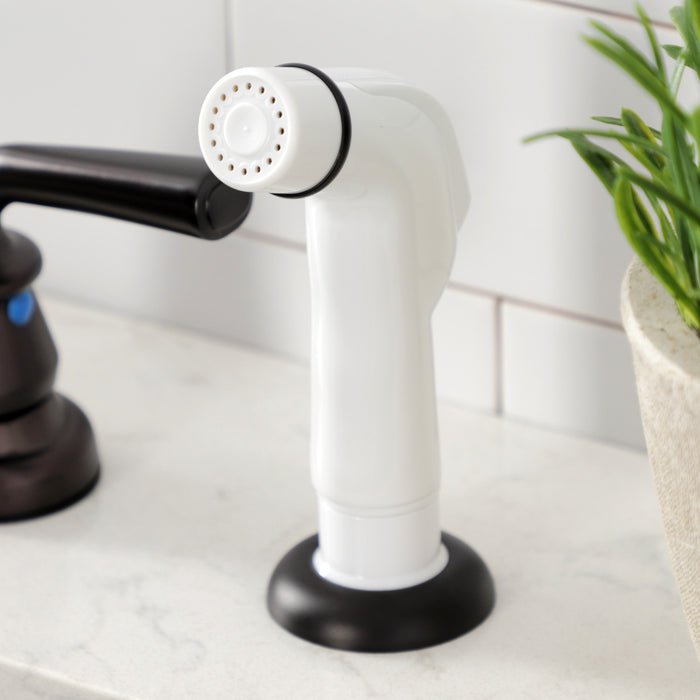 Kingston Brass KB725RXL Restoration Double-Handle 8" Centerset Kitchen Faucet with White Side Sprayer, Oil Rubbed Bronze